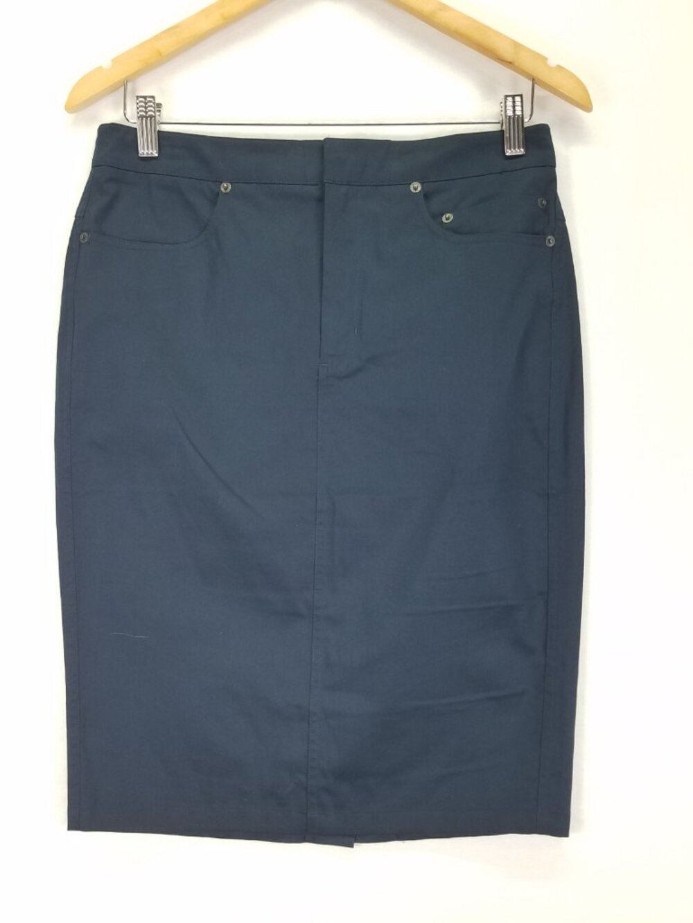 Kit and Ace Pencil Midi Skirt Womens Size 8 Dark Blue Silk Cotton Blend Stretch